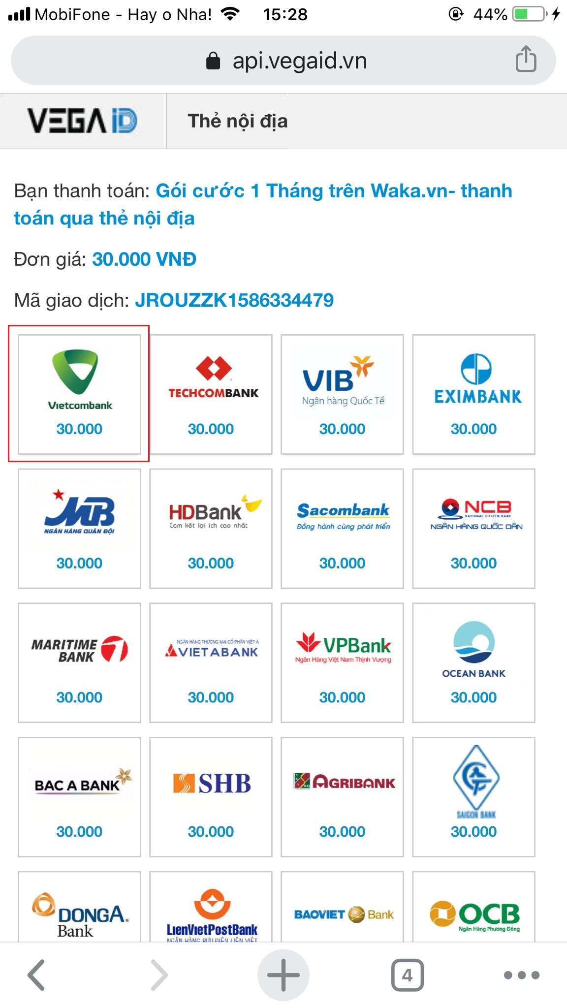 Hướng dẫn cách đăng ký gói hội viên trên wapsite - Thanh toán qua thẻ ATM